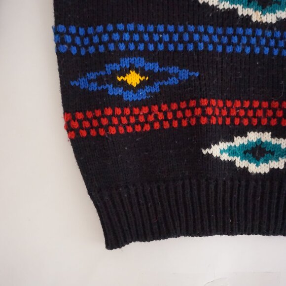 Vintage Bolt Black Acrylic Knit Southwestern Retro Eclectic Grandpa Sweater L - Picture 7 of 10